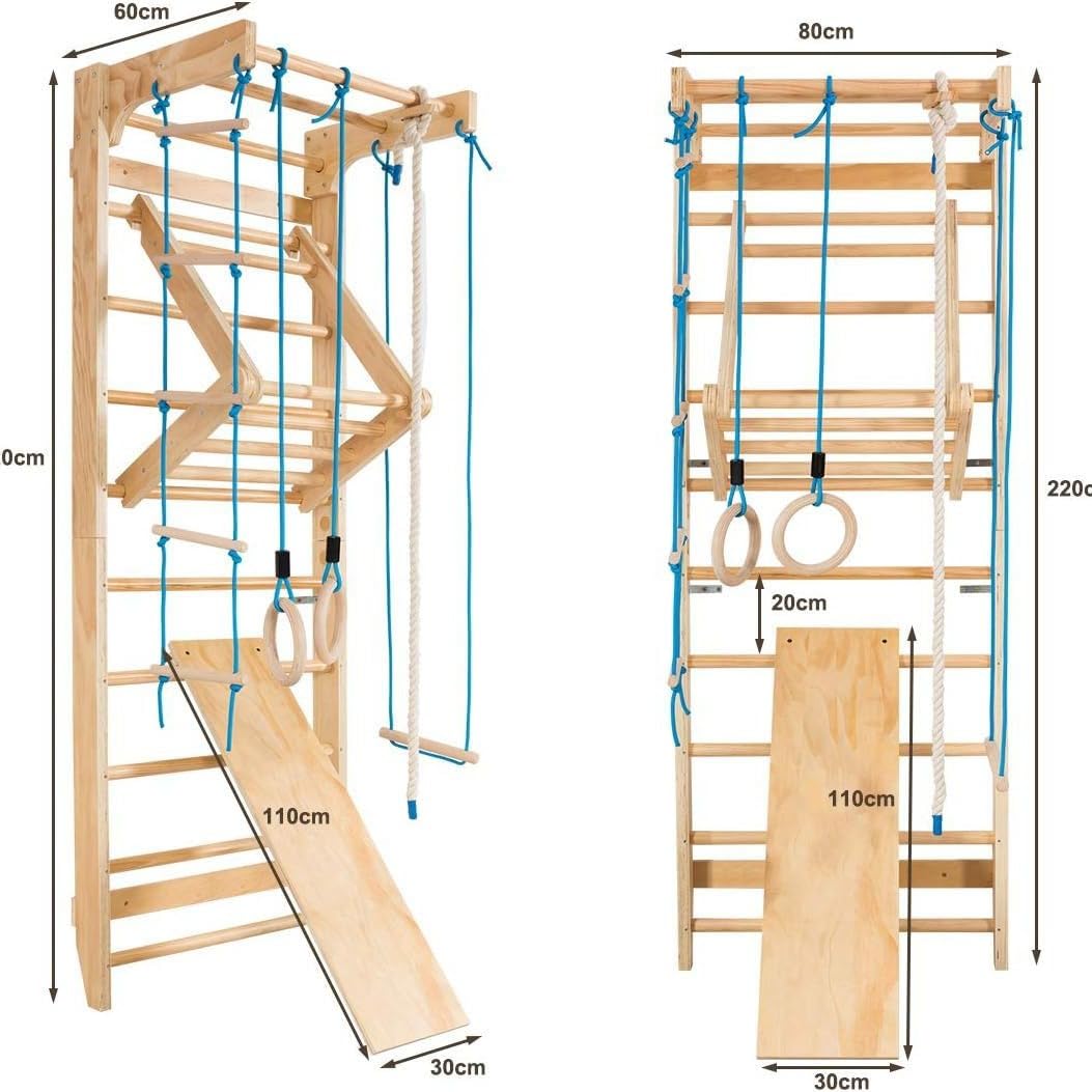 Sportgerät Turnwand Klettergerüst Kinder-3-240 Holz Kinder Gym Kletterwand Sprossenwand mit Stange Fitness - Zertifikat!