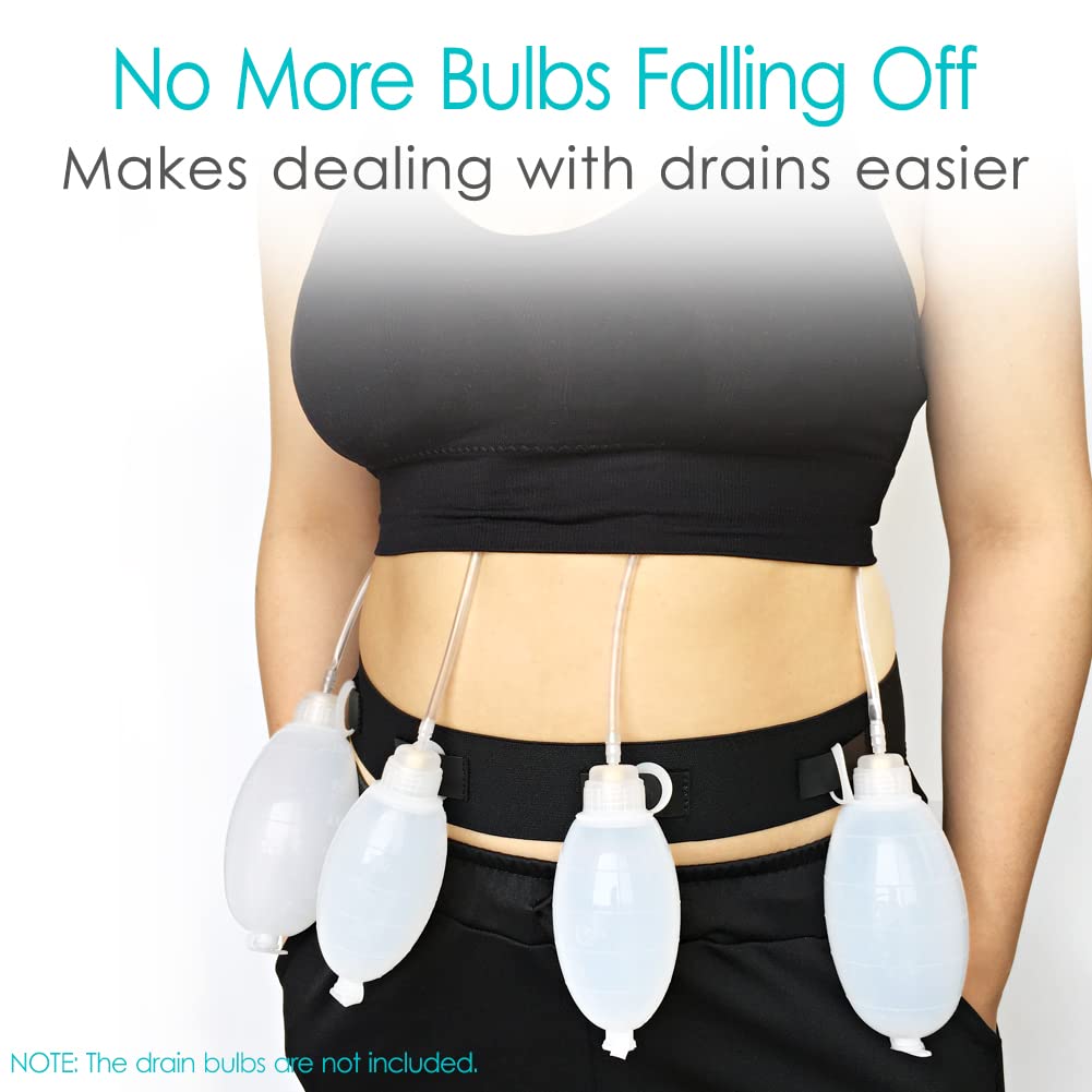 POSTOP MEDICAL WEAR Drain Holder Adjustable Belt for JP Drainage Bulb After Tummy Tuck Post Breast Surgery Supplies Mastectomy Cancer Recovery Women Men Black Medium (Pack of 1)