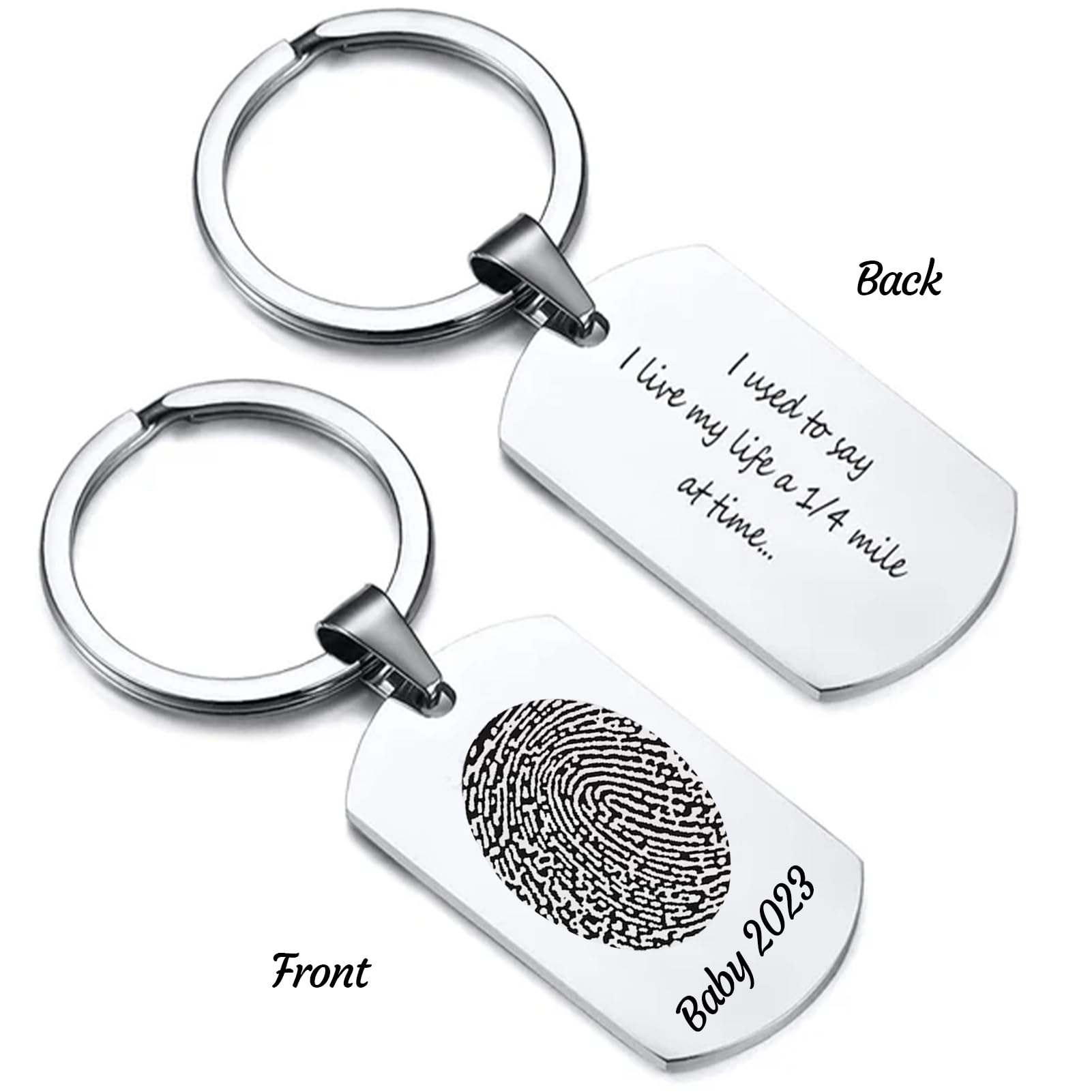 Vanleestar Personalized Fingerprint Keychain Text Engraving Custom for Men Women Newborn Gifts