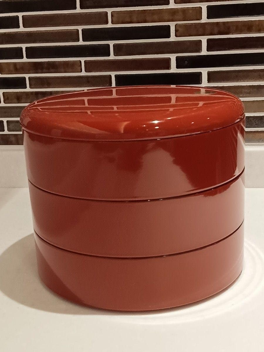 若狭塗漆芸品 持手台付き三段重箱（菓子器、茶道具） 菓子
