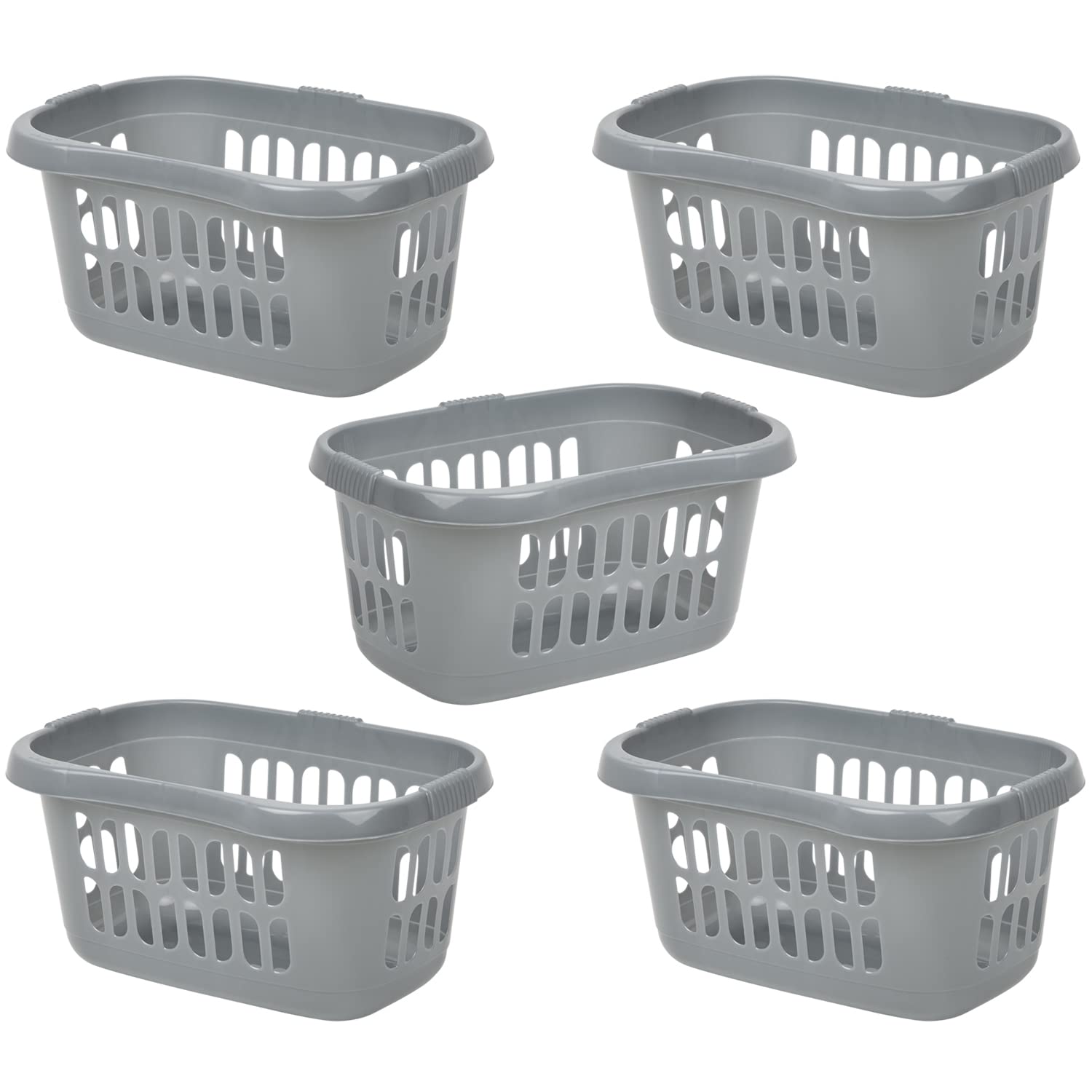 M1ss Silver Set Of 5-60 Litre Hipster Laundry Basket High Grade Plastic Washing Clothes Linen Storage Bin Tidy Household
