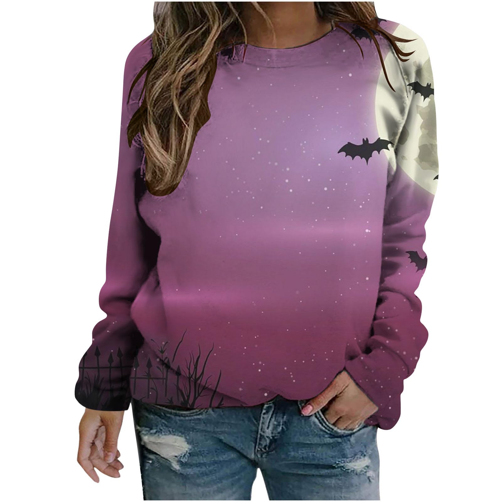 nhApmj Halloween Sweatshirt Womens Fall Fashion 2023 Halloween Printed Tops Crew Neck Long Sleeve Pullover Casual Shirts