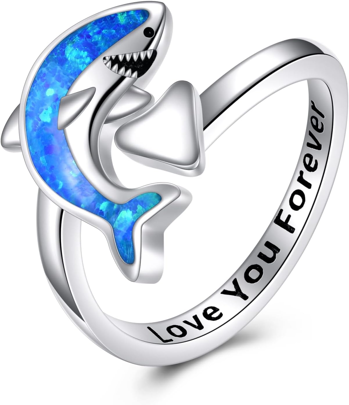 Shark Ring 925 Sterling Silver Opal Shark Ring Shark Jewelry Gift for Women Shark Lovers