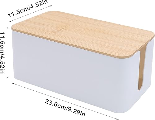 Miniatura 2 de Caja de ordenamiento de cables blanco con tapa de bambú, organizador de cables, caja de gestión de cables para ocultar cables y enchufes