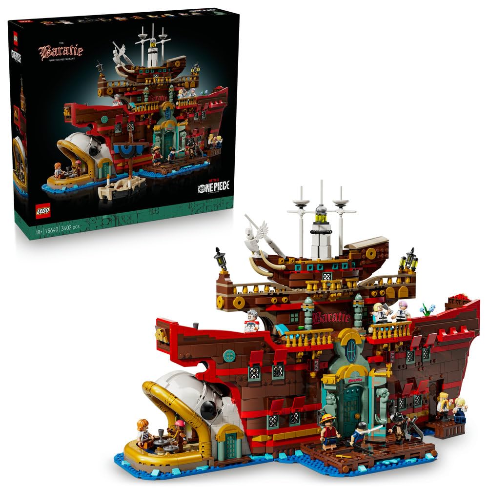 LEGO ONE PIECE Pływająca restauracja Baratie 75640 | Restauracja Baratie, zestaw dla dorosłych, prezent dla fana ONE PIECE, model do ekspozycji, 3402 elementy
