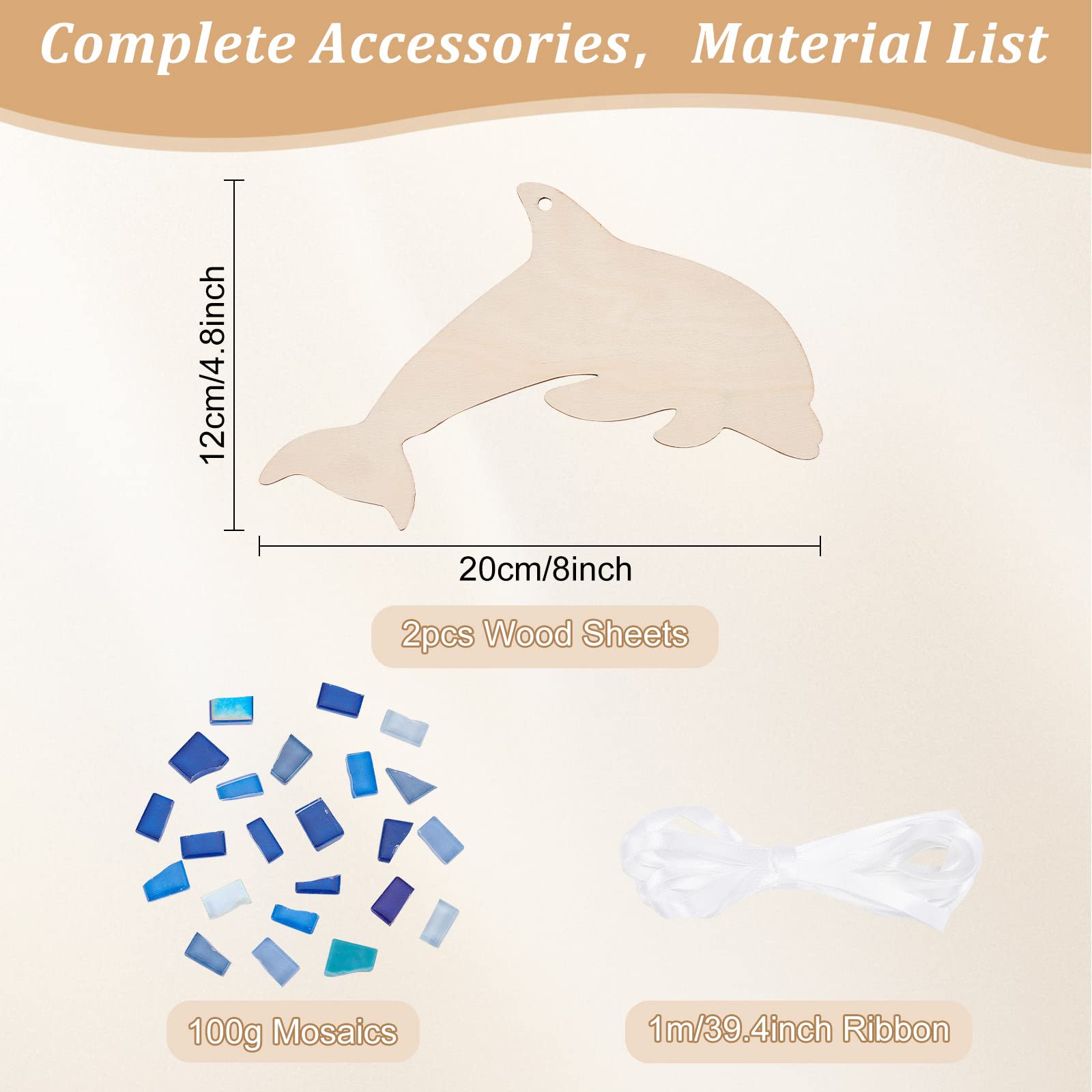 WEBEEDY Crea 2 kit Mosaico In Vetro Delfino Kit In Vetro Mosaico Fai-Da-Te per Adulti Include Tessere di Mosaico In Vetro, Trucioli di Legno, Nastro