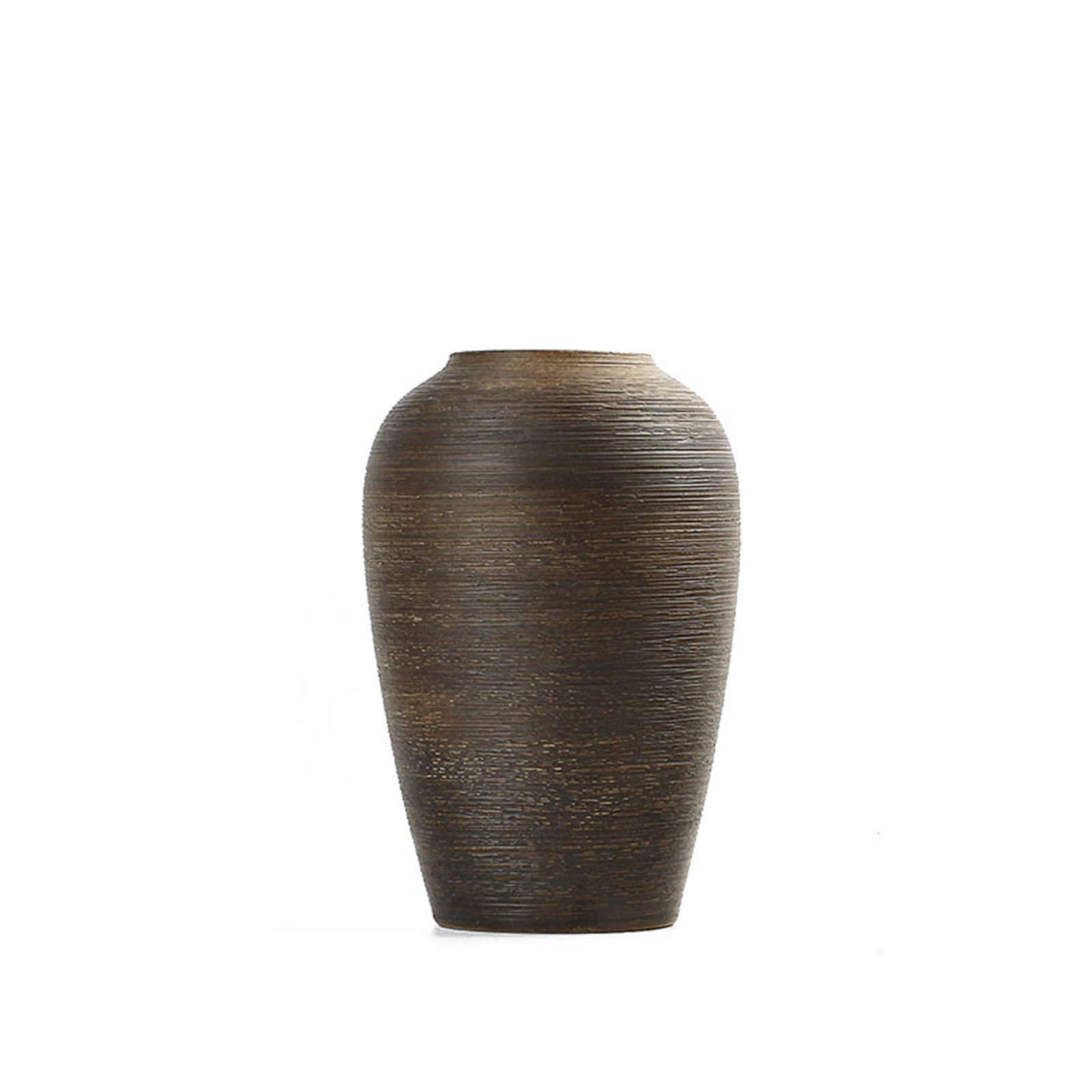 asdchZen Brown Striped Vase, Indoor Fresh Flowers Multifunction Decorative Vase Porch Corridor Corner Decorative Vase,16 * 25CM