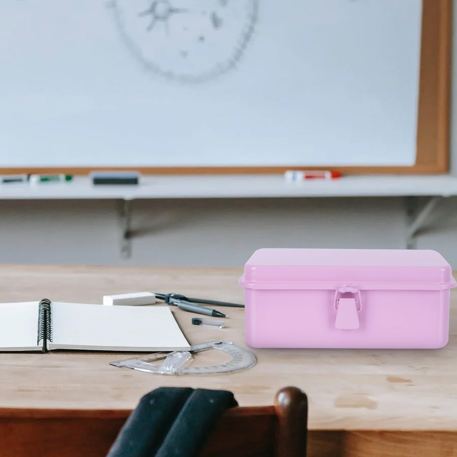 TEHAUX Caja de Almacenamiento Resistente a Golpes y Caídas de Hierro Rosa para Escritorio Organizador Práctico para Papelería en Oficina o Hogar