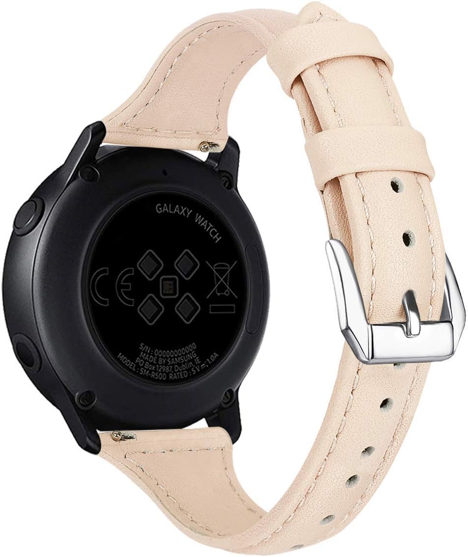 EZCO Leather Bands Compatible with Samsung Galaxy Watch Active / Active 2 / Galaxy Watch 3 41mm / Gear Sport, 20mm Slim Genuine Leather Watch Strap Replacement Wristband for Galaxy Watch 42mm R810
