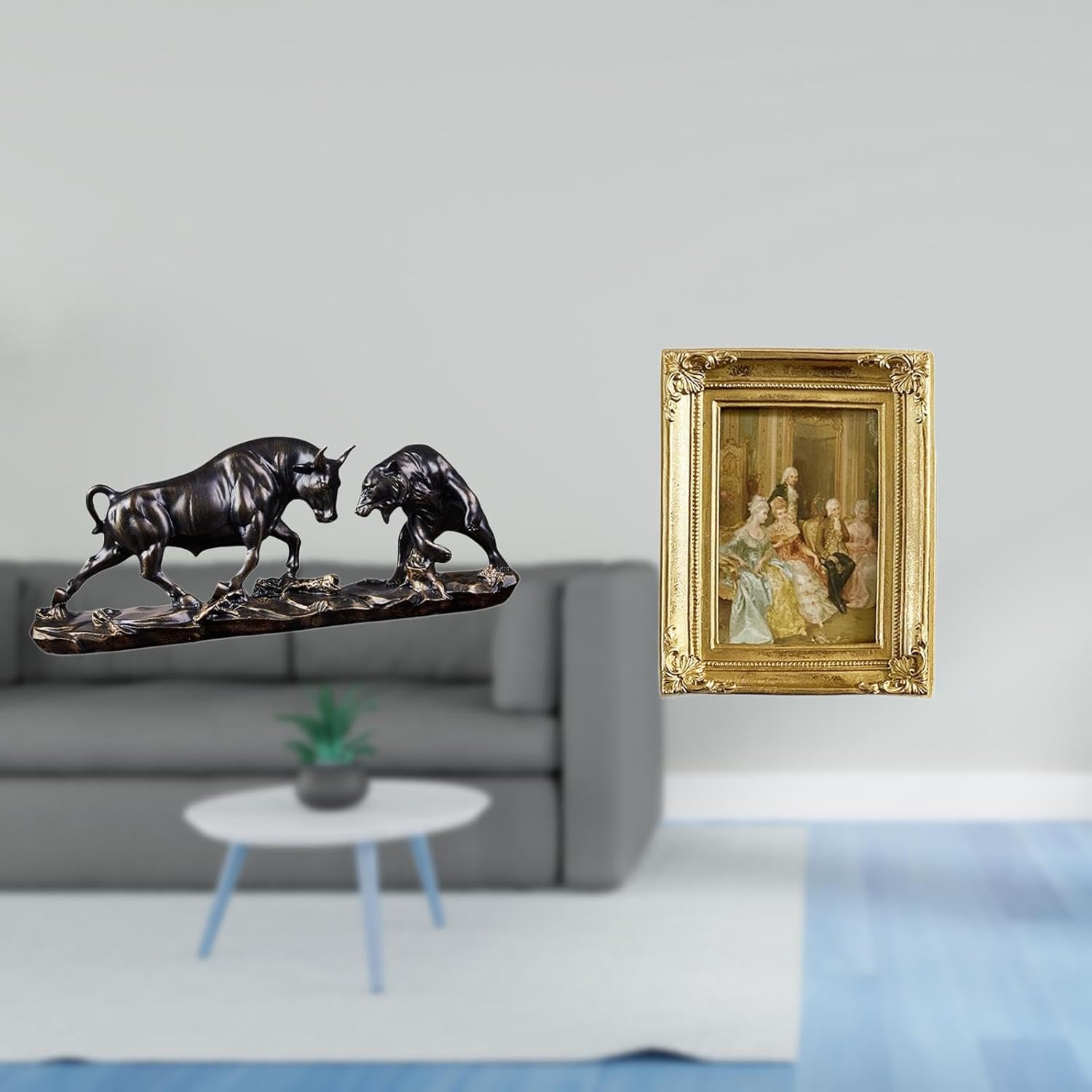 Modern Feng Shui Cow Cattle Animal Sculpture Resin Photo Frame Card Display Holder Glass Front Picture Frame for Desk Tabletop Wall Bedroom