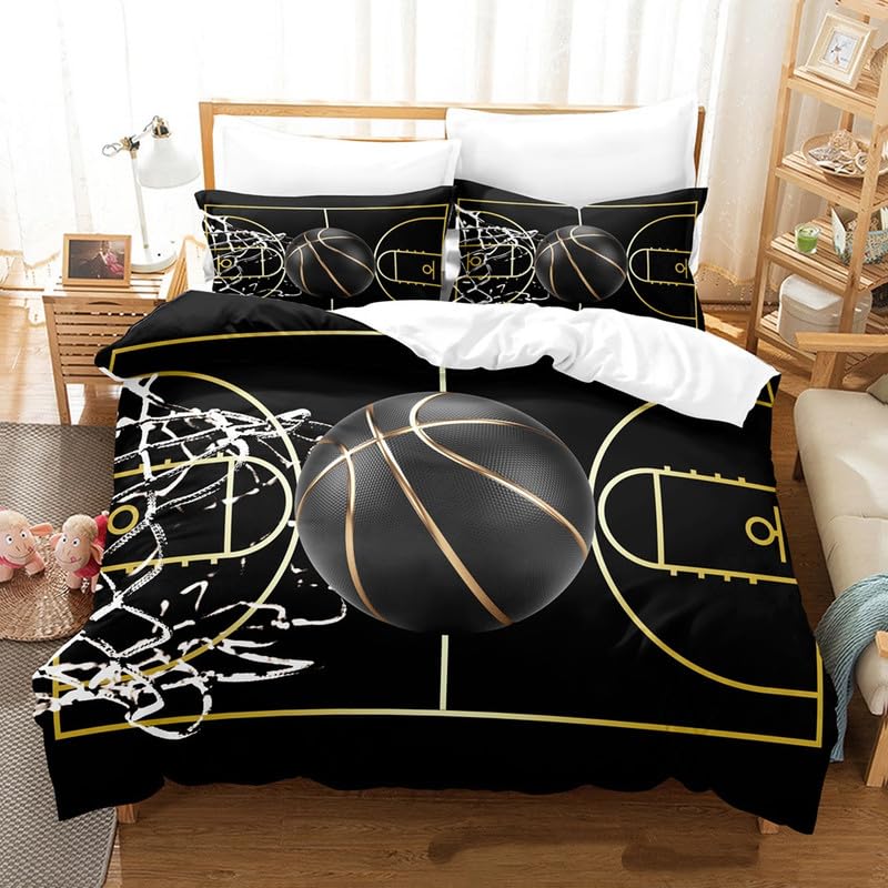 Parure de lit 160x200 basket noir avec housse de couette et taies