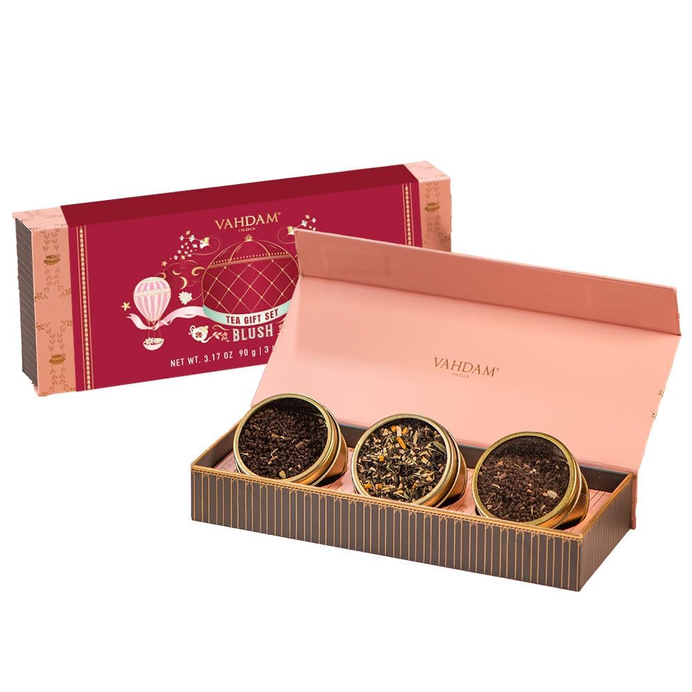 Sponsored Ad – VAHDAM, BLUSH - Assorted New Year Tea Gift Set for Women (3 Premium Teas) Tin Caddy Presentation Box | Loose Leaf Teas | Gluten Free & Non GMO | Gifts for Her