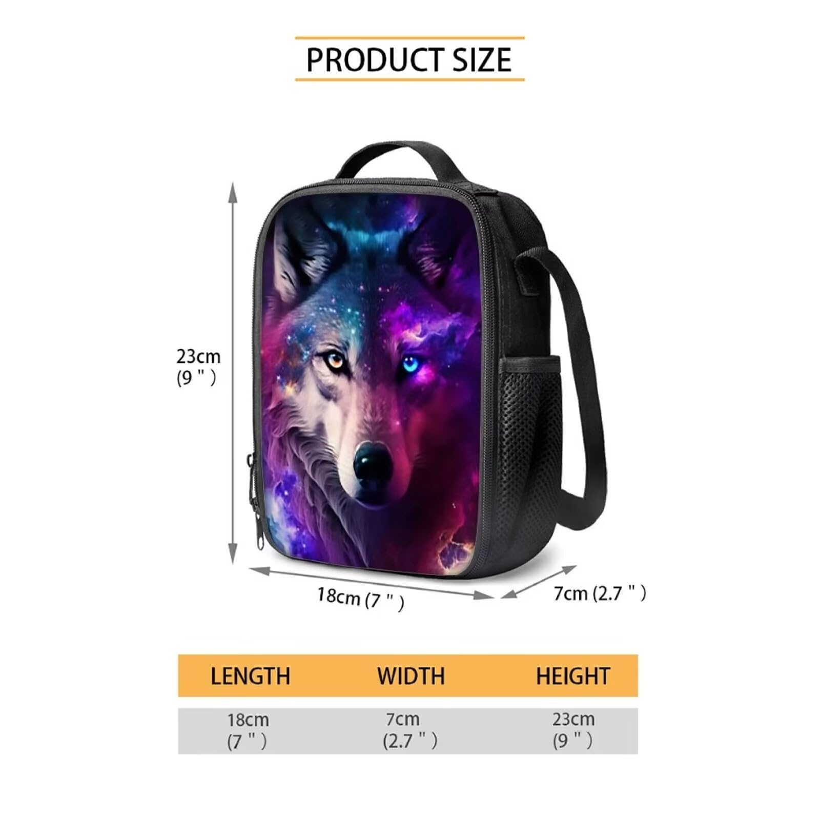 HELLHERO Galaxy Wolf Lunch Bag for Girls Boys 6-8 8-10 10-12 Kids Lunchbags Insulated Lunch Box Crossbody Lunchbox Tote Handbag Snacks Organizer for School Picnic Travel Outdoor Trip Camping - Image 4