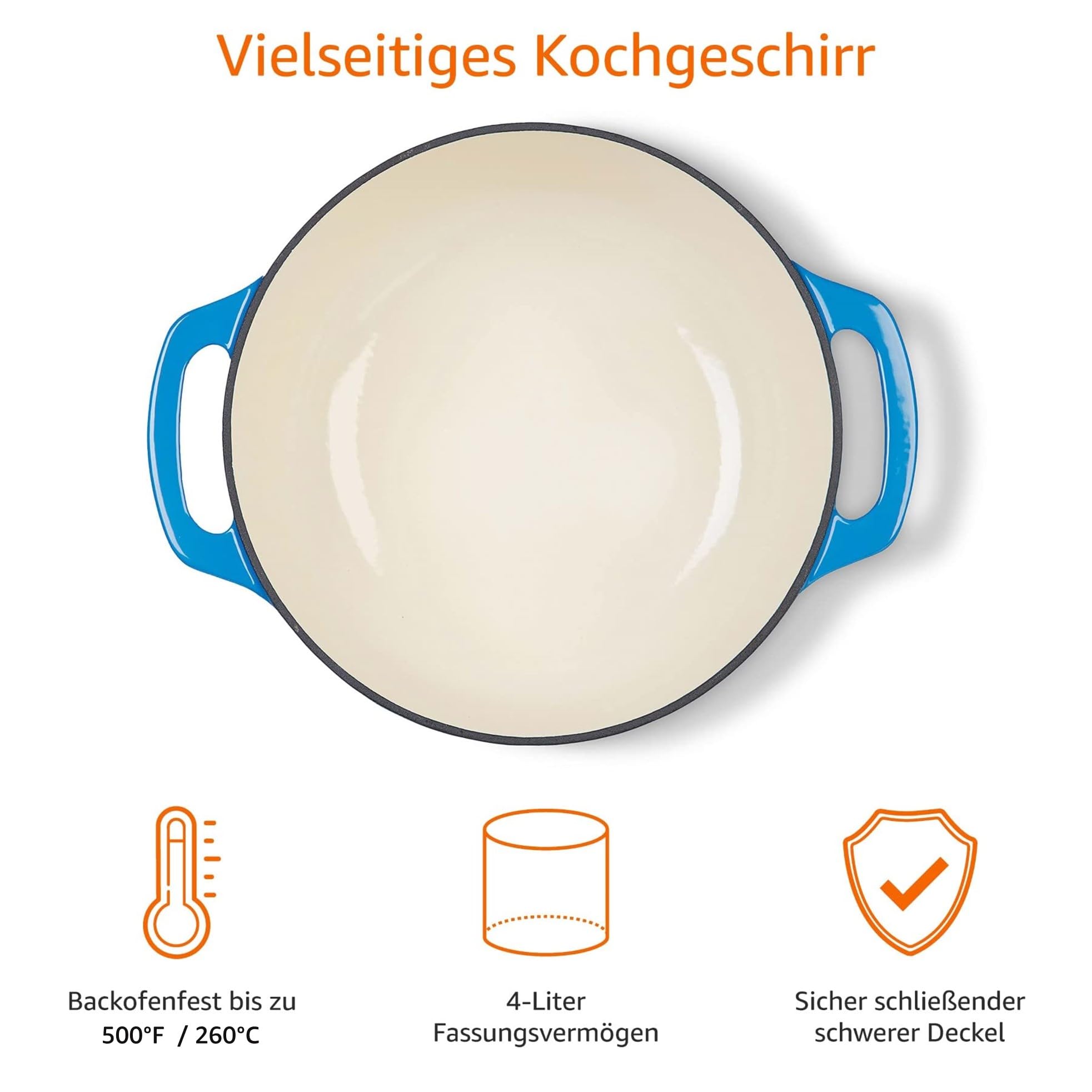 Amazon Basics - Bräter Schmortopf aus emailliertem Gusseisen 4.1 L – Bild 2