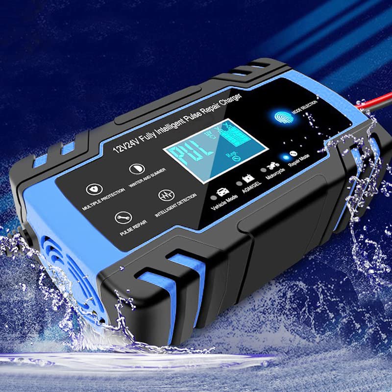 LadegeräT Autobatterie 8A Autobatterieladegerät 12 / 24V Impulsreparatur Schnelllade-Digitalanzeige BatterieladegeräT Kfz (Color : Blue)