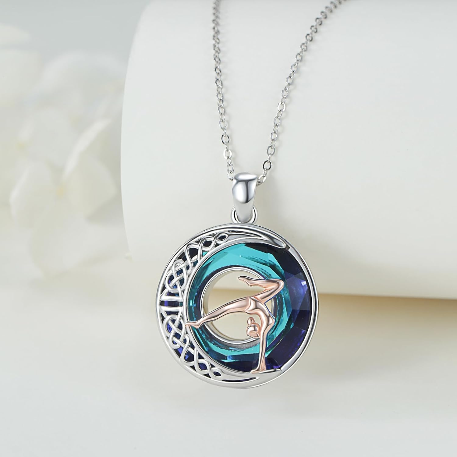 LES OSEWA Crescent Moon Celtic Necklace Sterling Silver Crystal Jewelry Graduation Birthday Gifts for Women - Image 4