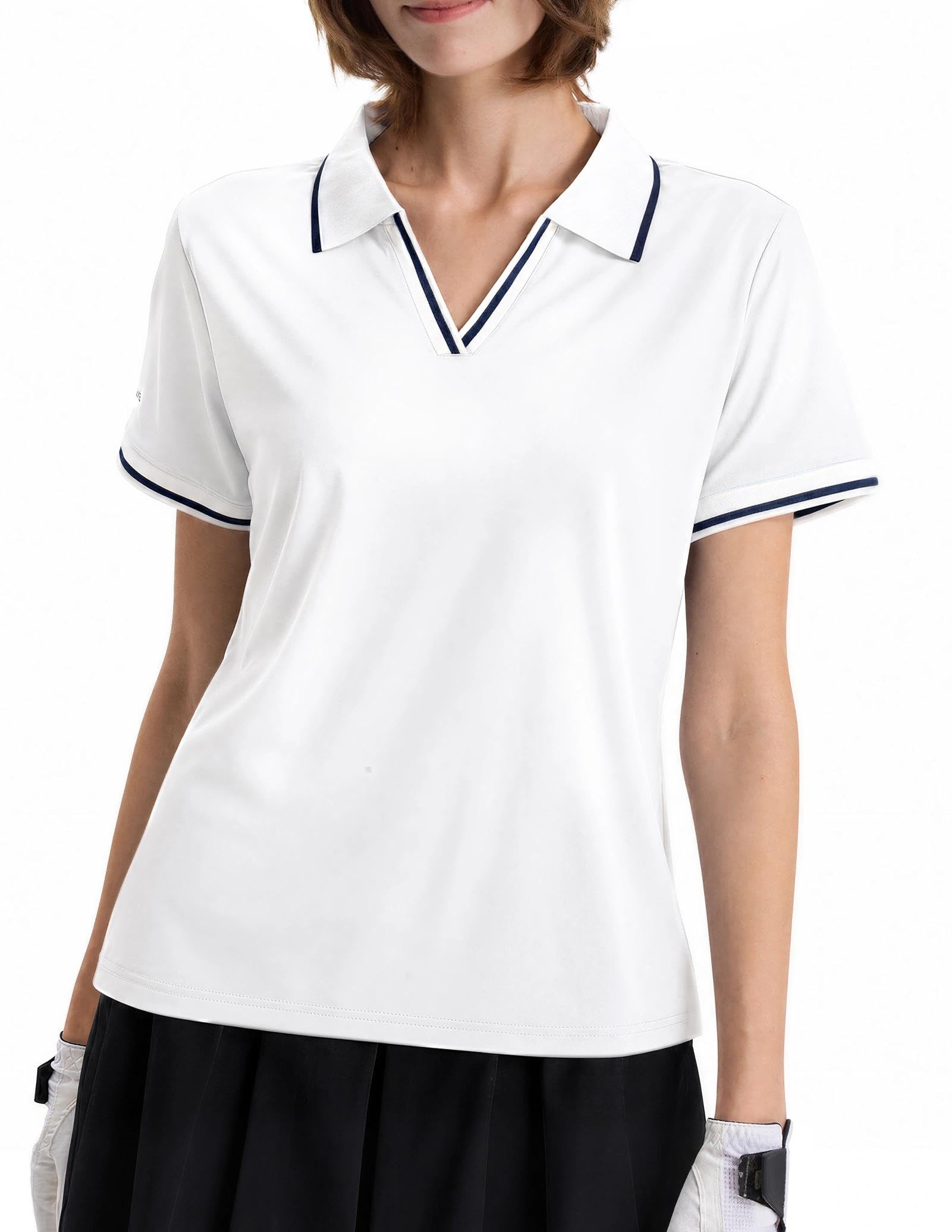 Women's V-Neck Golf Polo Shirt, Soft Stretch UPF 50+