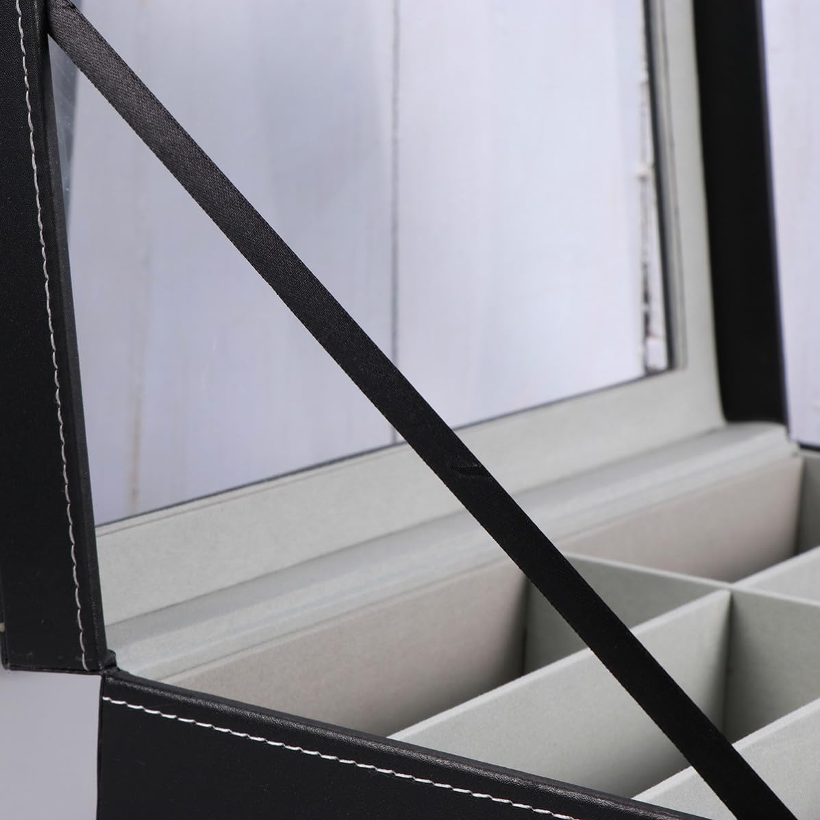 jojofuny Boîte de Rangement pour Lunettes de Soleil Compartiments avec Miroir Intégré Intérieur Gris Doux Étui Rigide pour Organisation à Domicile