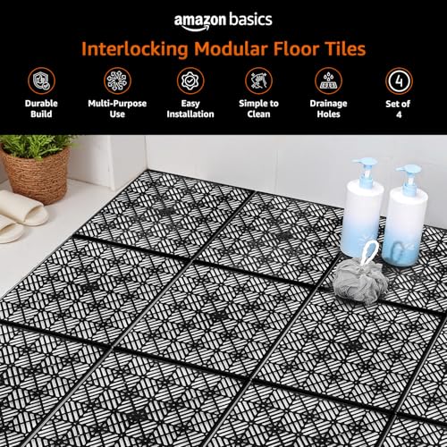 Image of Amazon Basics Interlocking Floor Tiles - Non-Slip Modular Design for Indoor and Outdoor Use, and Clean