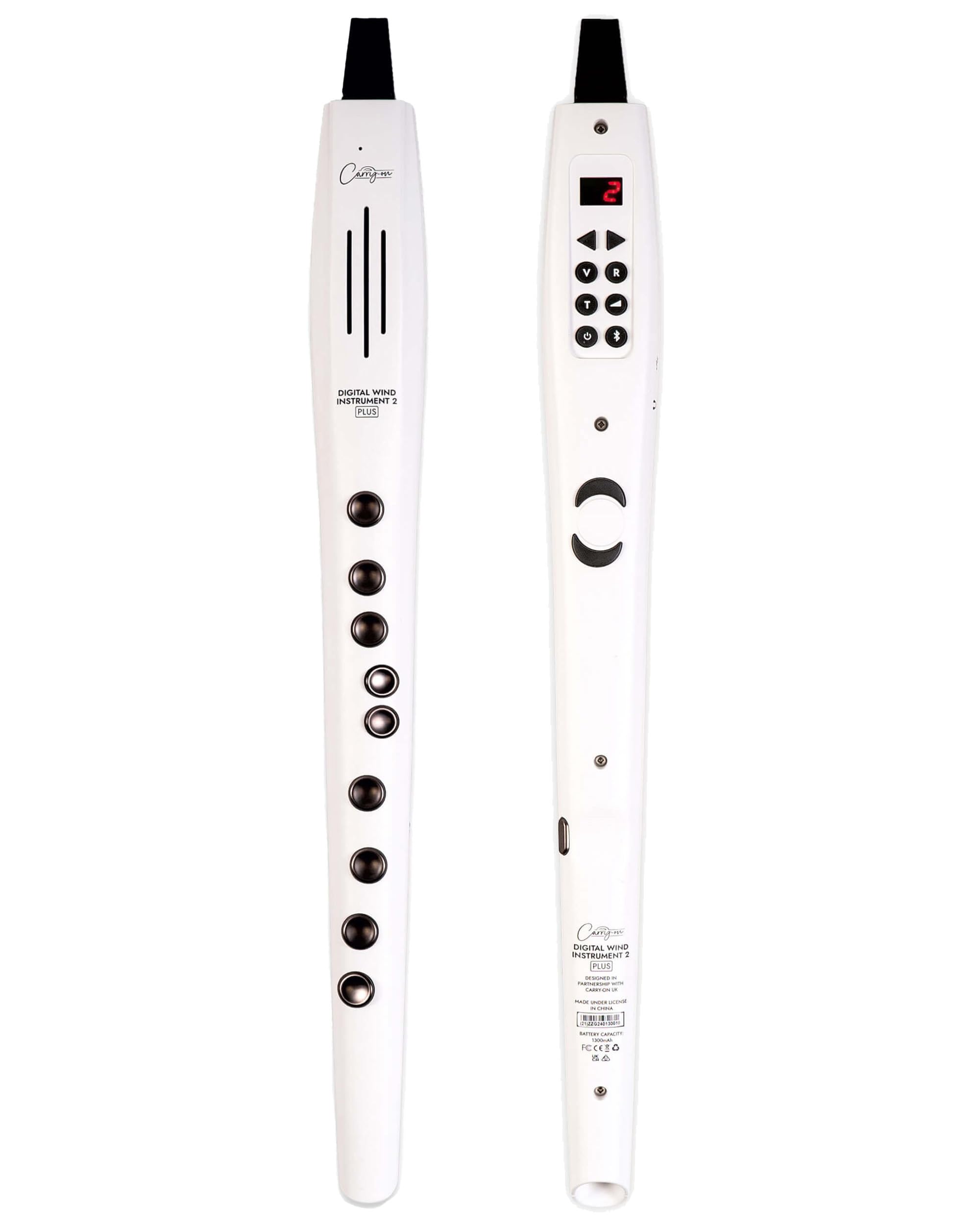 Carry-on Digital Wind Instrument 2 Plus- 20 Voices, Built-In USB Rechargeable Battery, Headphones Output for Silent Practice, Midi Over Bluetooth Digital Recorder White