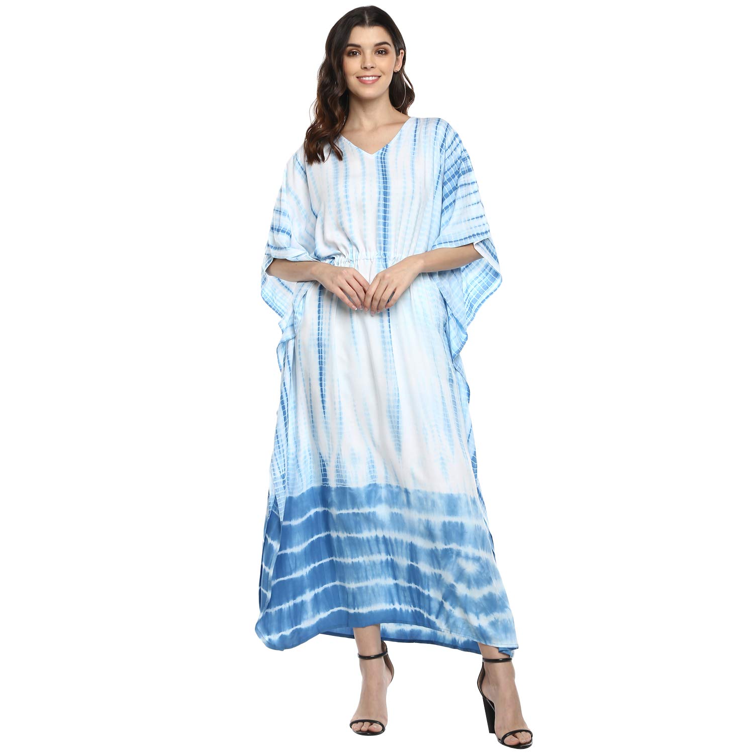 Women's Rayon Abstract Print Tie dye Kaftan (Blue, 38 to 46)-image-26