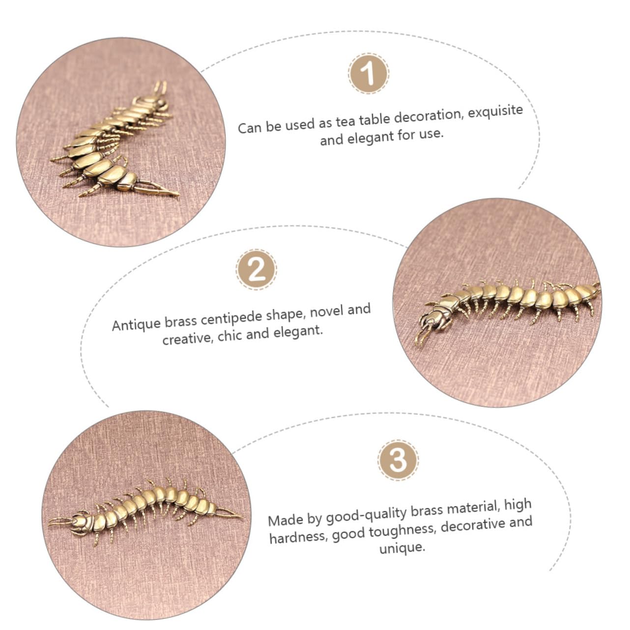 Cabilock Juguetes 3 Piezas Adorno de ciempiés Cosas de Broma Mascota de té decoración Bandeja de té Mascota artesanías de Mascotas de té de latón pequeña Adornos Accesorios Decorar