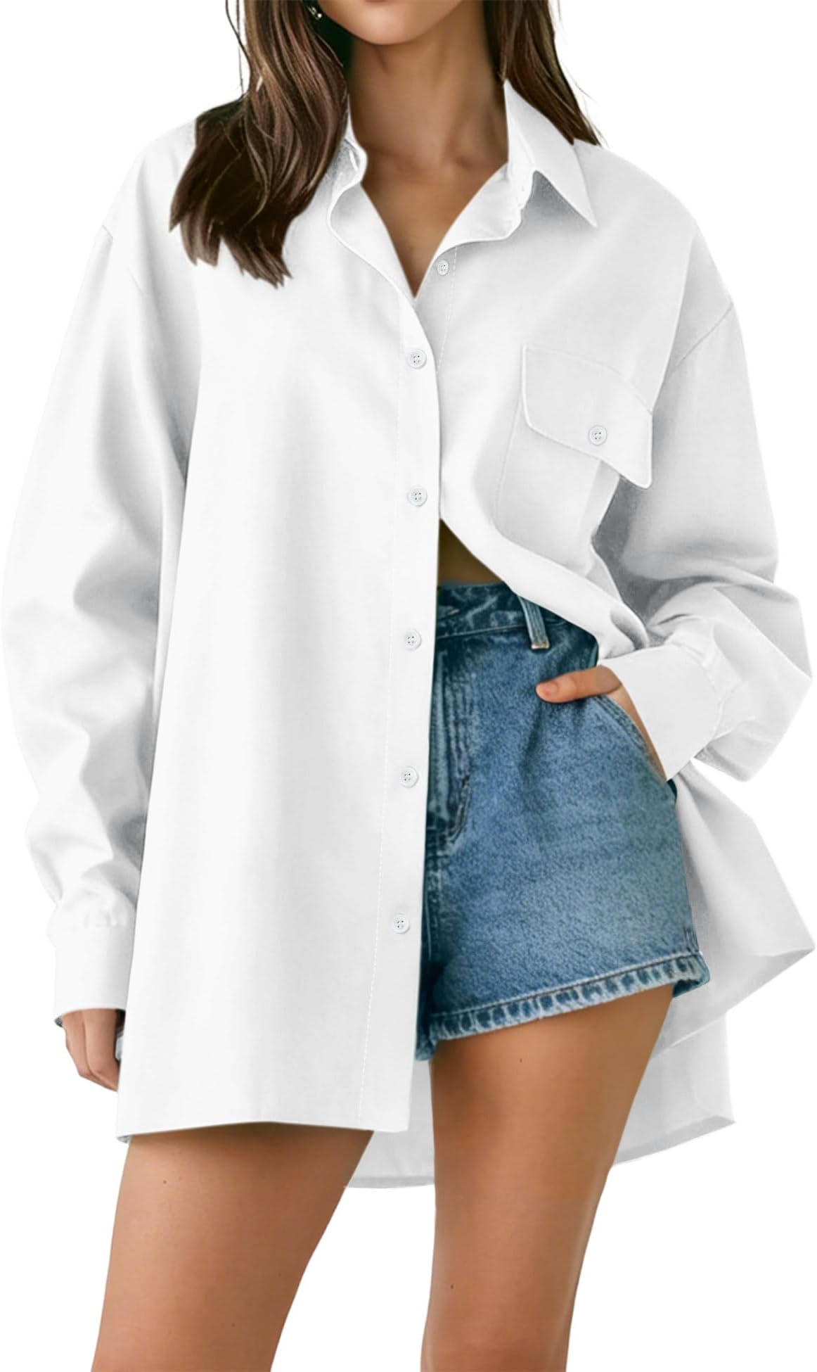 Button Down Shirts for Women Long Sleeve Collared Work Blouse Fashion Oversized Office Shirts with Pocket