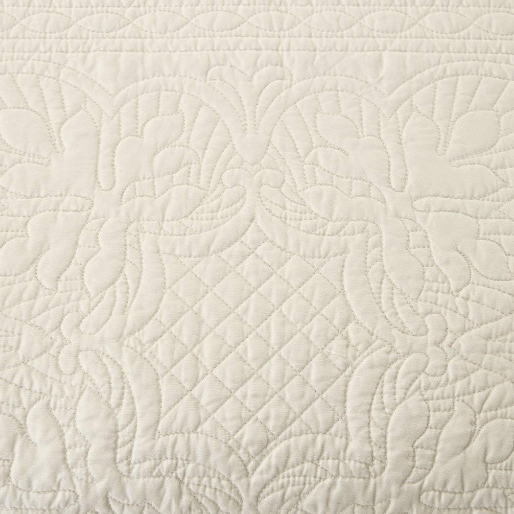 6 Piece Ivory Floral Daybed Cover Set, Geometric Coastal French Country Shabby Chic Motif Flower Scalloped Edges Pattern Day Bed Bedskirt Pillows, Polyester