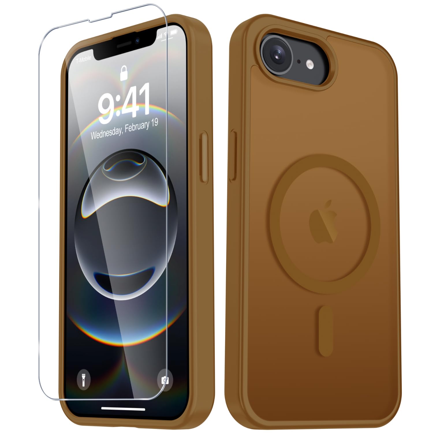 Photo 1 of YENAPOON for iPhone 17e Case, iPhone 16e Case, Matte Magnetic Phone Cover [with 1 Screen Protector] [Support for MagSafe] [Shockproof Military Grade Protection] Translucent Frosted Back, Brown