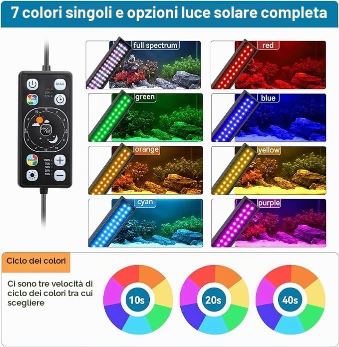 hygger 48W Illuminazione Per Acquario Luce Lampada Acquario Led,Plafoniera Led Acquario Marino per Acquario da 121-137cm Tanks, 7 Opzioni di Colore