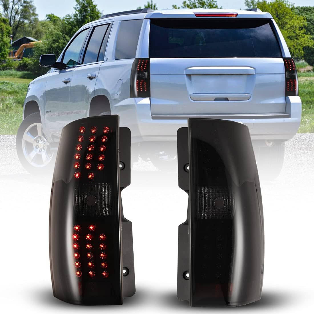 ROXX Led Tail Lights Assembly for 2007-2014 Chevy Suburban 1500, Taillights for 2007-2013 Chevy Suburban 2500 and 2007-2014 Chevy Tahoe Rear Lights Replacement, Driver & Passenger Side (Smoke Lens)