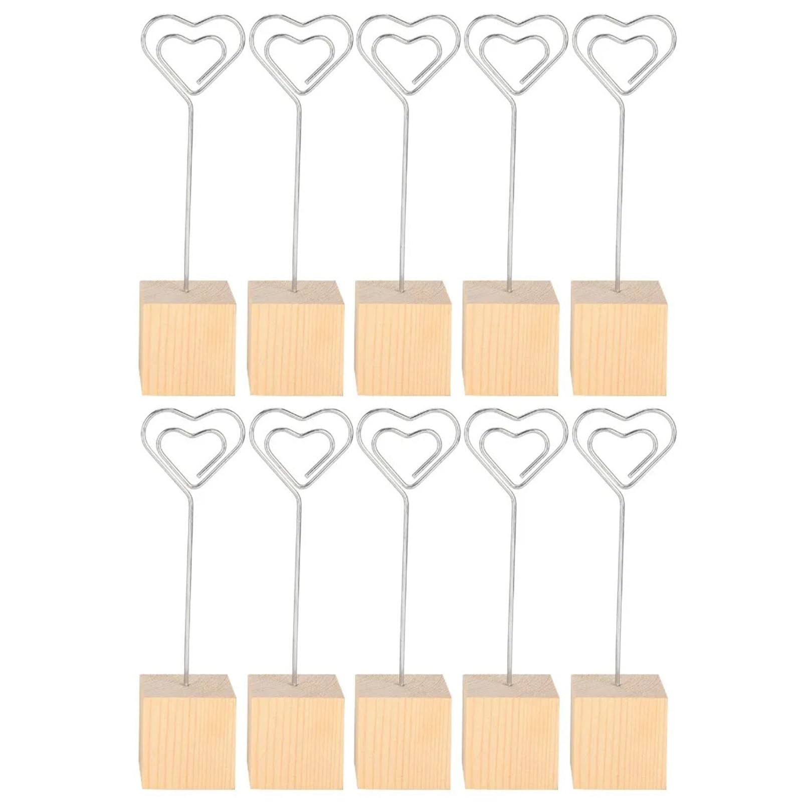 Memo-Clip-Halter, 20/50 Stück, Massivholzsockel, Fotohalter, Eisen, Herzform, Nachrichten-Clip, 2,9 cm breit, langlebiger Metall-Kuchenaufsatz für Tische, Laden, Etiketten, Büro, Hochzeit, Party