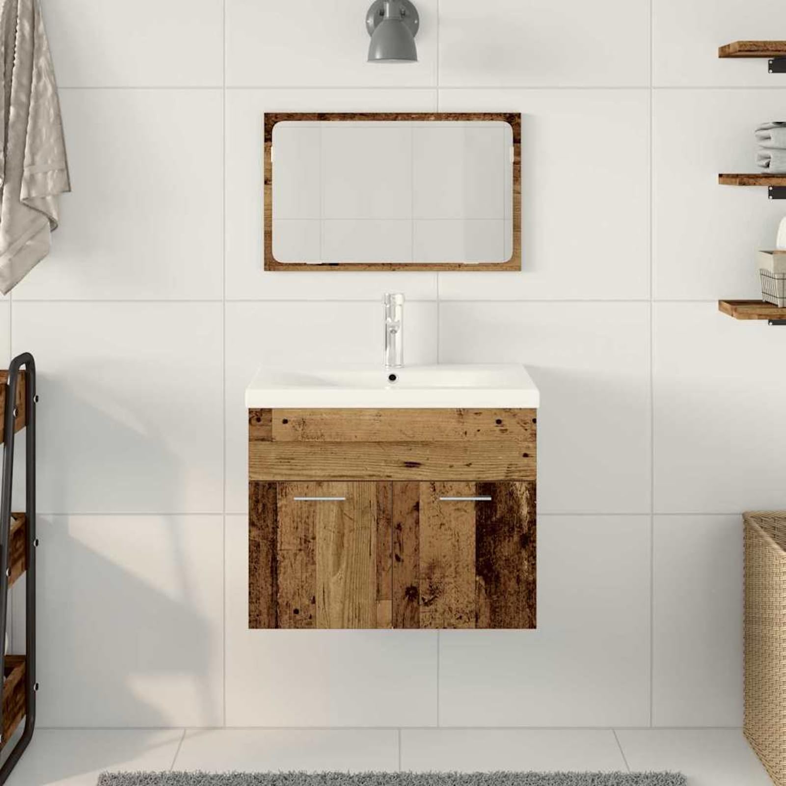 Zestaw mebli łazienkowych montowany na ścianie 3-częściowy stare drewno 60 x 38,5 x 46 cm