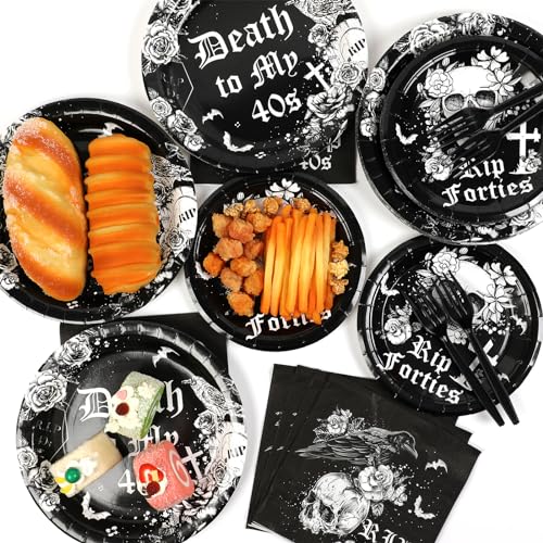 Image of Qyeahkj 100 Pcs 50th Birthday Plates and Napkins Party Supplies Death To My forties Decorations Rip To My 40s Paper Tableware Set for Men Women 50th Birthday Funeral for My Party Favor Serve 25