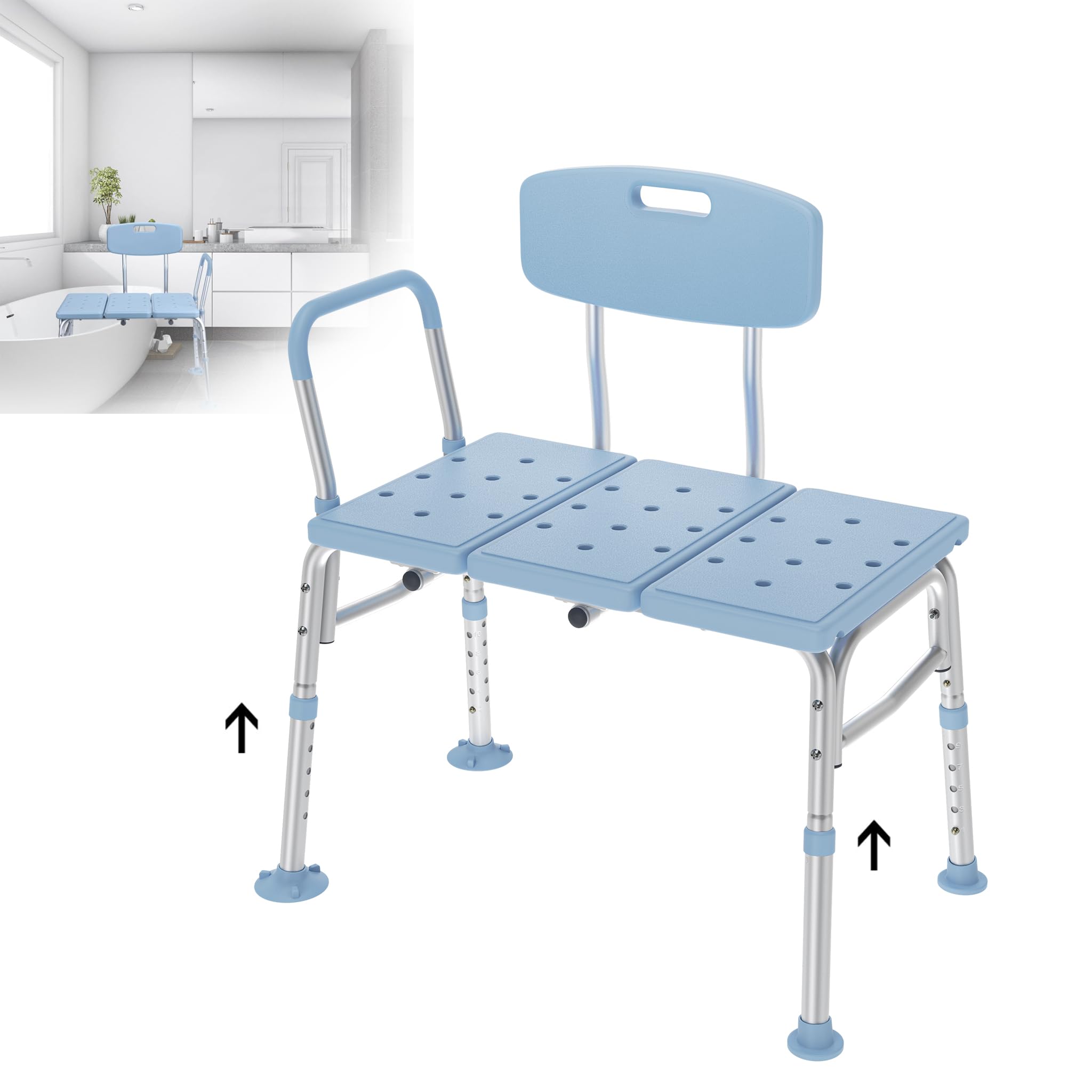 XMTECH Krzesło do wanny, taboret prysznicowy, krzesło prysznicowe, do wanny, taboret łazienkowy z podłokietnikami i zdejmowanym oparciem, regulacja wysokości, pomoc pod prysznic, 150 kg