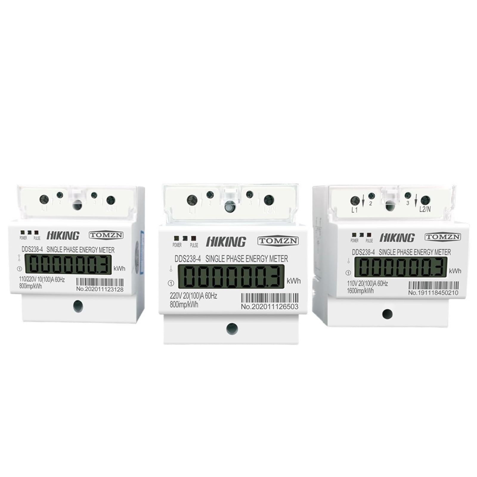 100 A, 110 V, 220 V, 50-60 Hz, LCD, jednofazowy, 2-żyłowy 3-żyłowy licznik energii na szynie DIN (L N 220 V 60 Hz)