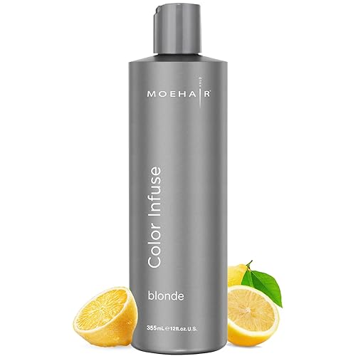 MOEHAIR Color Infuse Blonde - 12 onzas líquidas  Tóner morado para cabello rubio  Neutraliza el cobrizo y los tonos amarillos no deseados  Tónico