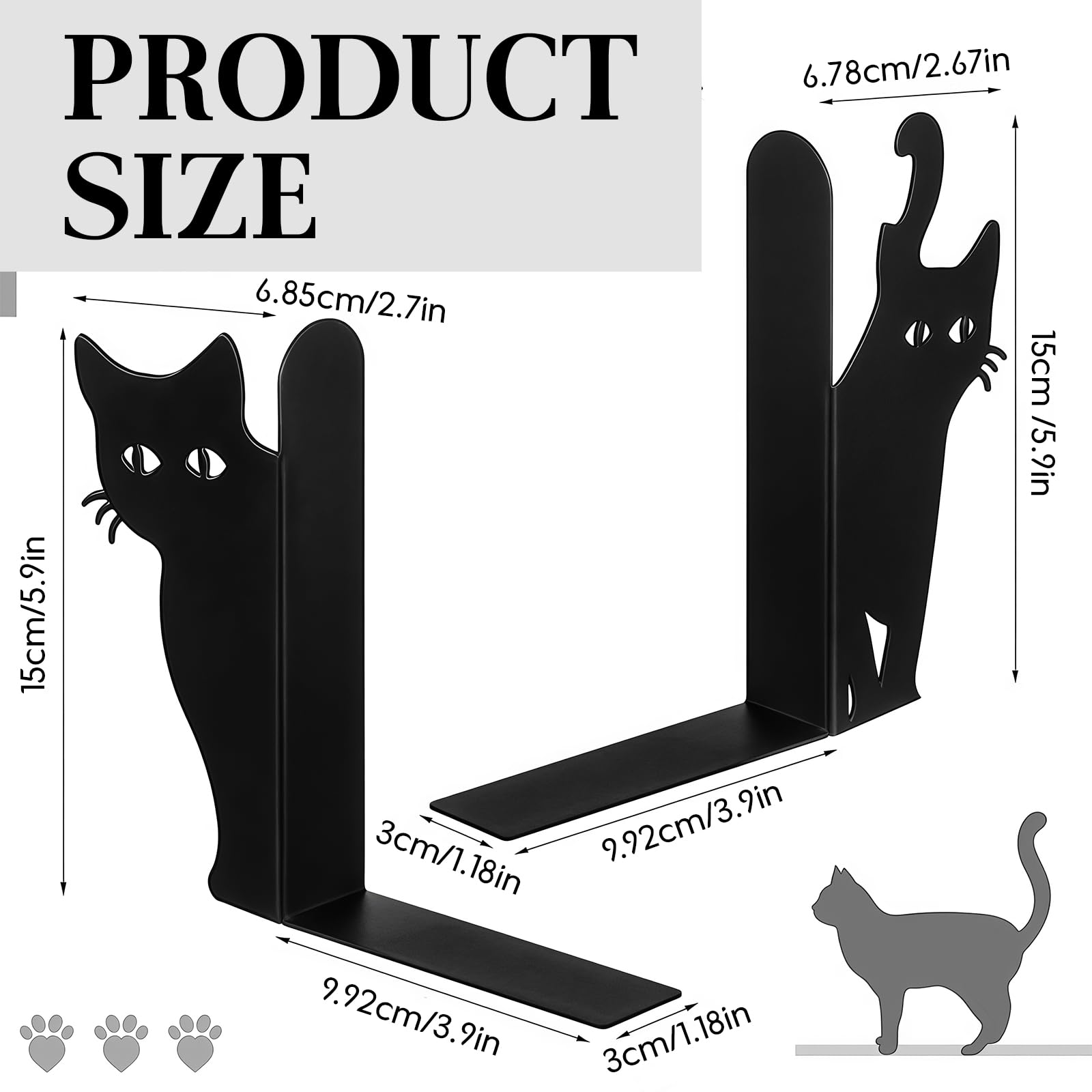 Spähende Katze Metal Metálica Set de sujetalibros con 2 Estilos, Sujetalibros para estantes, Sujetalibros Decorativos para Escritorio de Oficina en casa, Regalo para Amantes de Gatos y