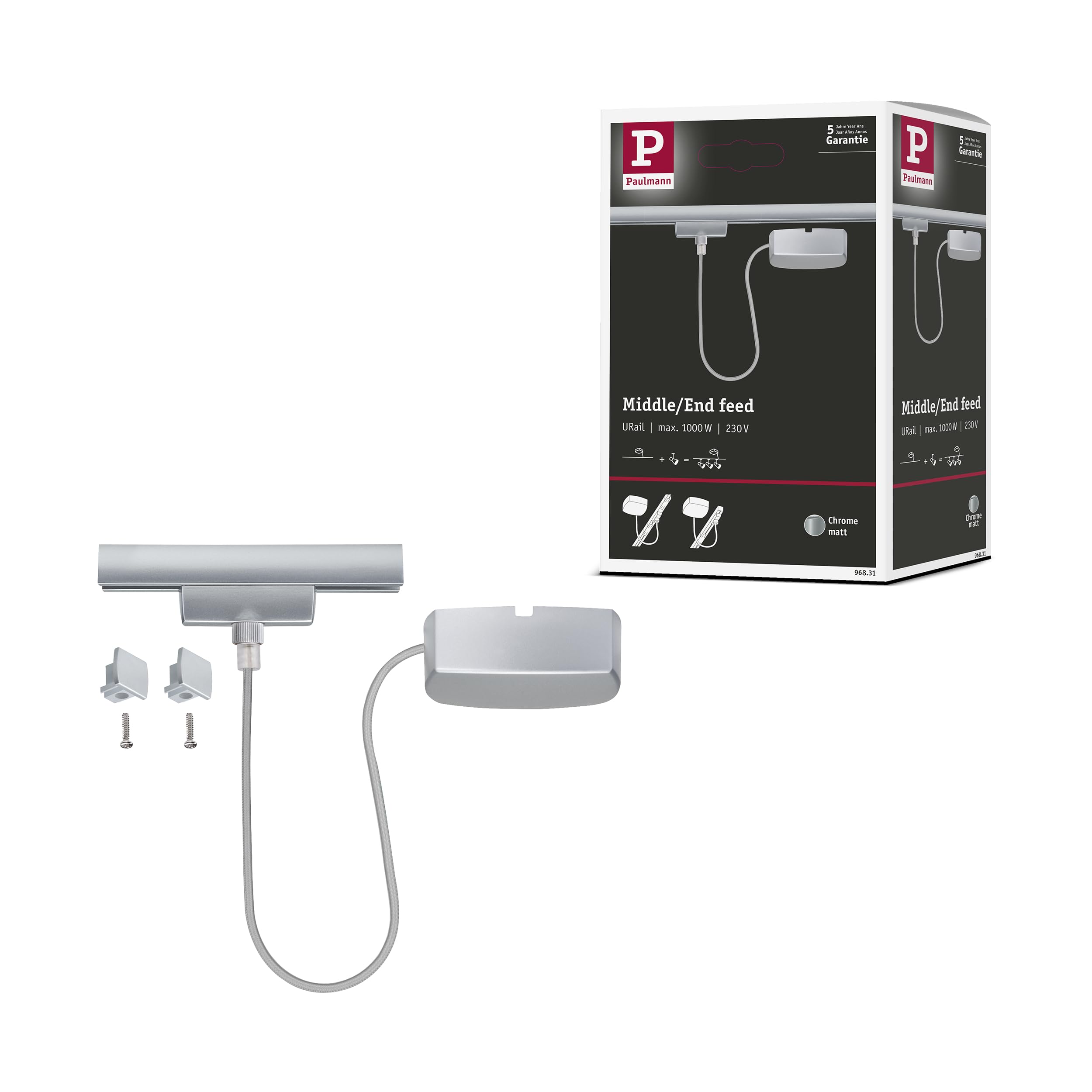 Paulmann 968.31 97283 Système Câble Connecteur d'alimentation 1 Paire Max. 300W Chrome Mate 12V Métal, Différents matériaux, 0 W, Argent, 1 pièce