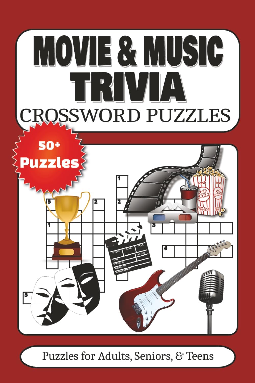 Movie & Music Crossword Puzzle Book: Crosswords with Easy to Read Print about Theater, Shows, Fame and More | 6x9 inches, 120 pages | 50+ Puzzles .... Gifts for Adults, Seniors, and Teens