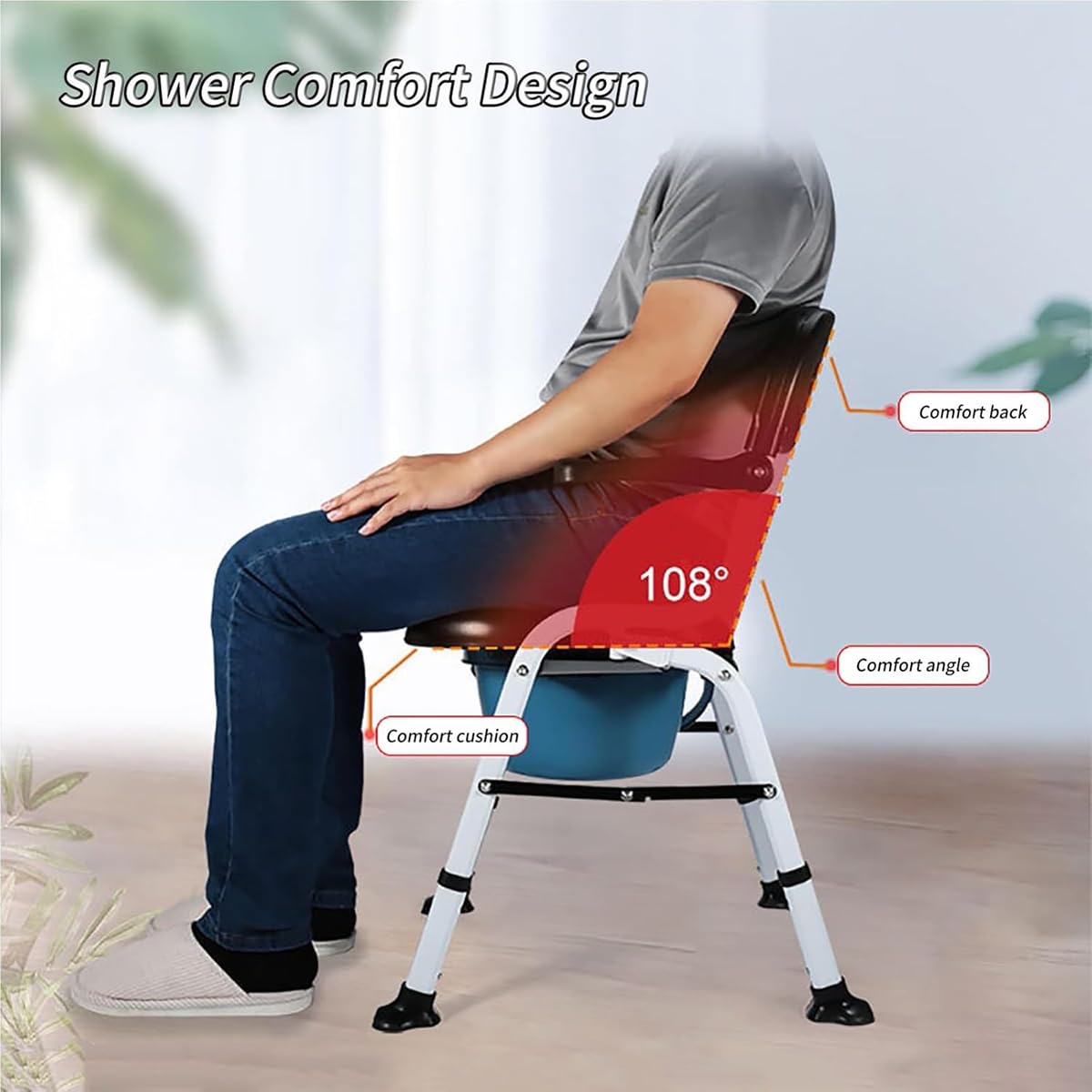 Baño Portatil Silla WC con Ruedas Plegable, Silla Ducha WC para Ancianos con Inodoro, Silla De Ducha con Ruedas, Silla WC Personas Mayores, 136 Kg