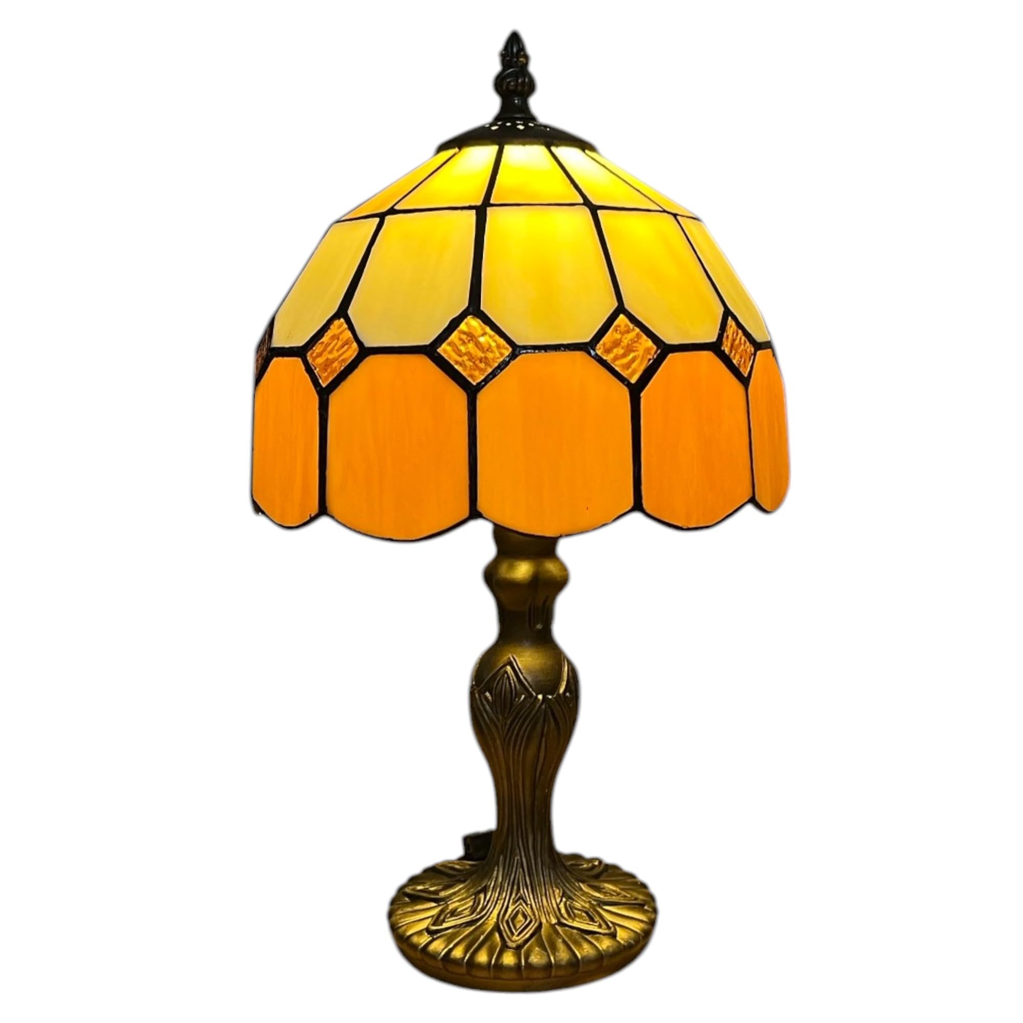 Loxton Lighting Bistro Stained Glass Tiffany Table Lamp Complete for Bedside Table Coffee or and Table or for Night Light (Brown)