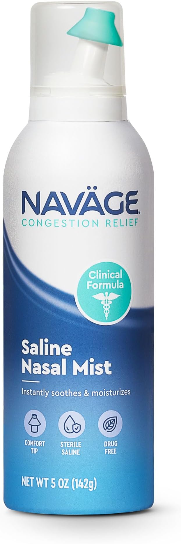 Navage Saline Nasal Mist Clinical Formula Extra Comfort Drug-Free Hydration and Congestion Relief – Sterile Saline Spray for Sensitive Noses 1 Pack