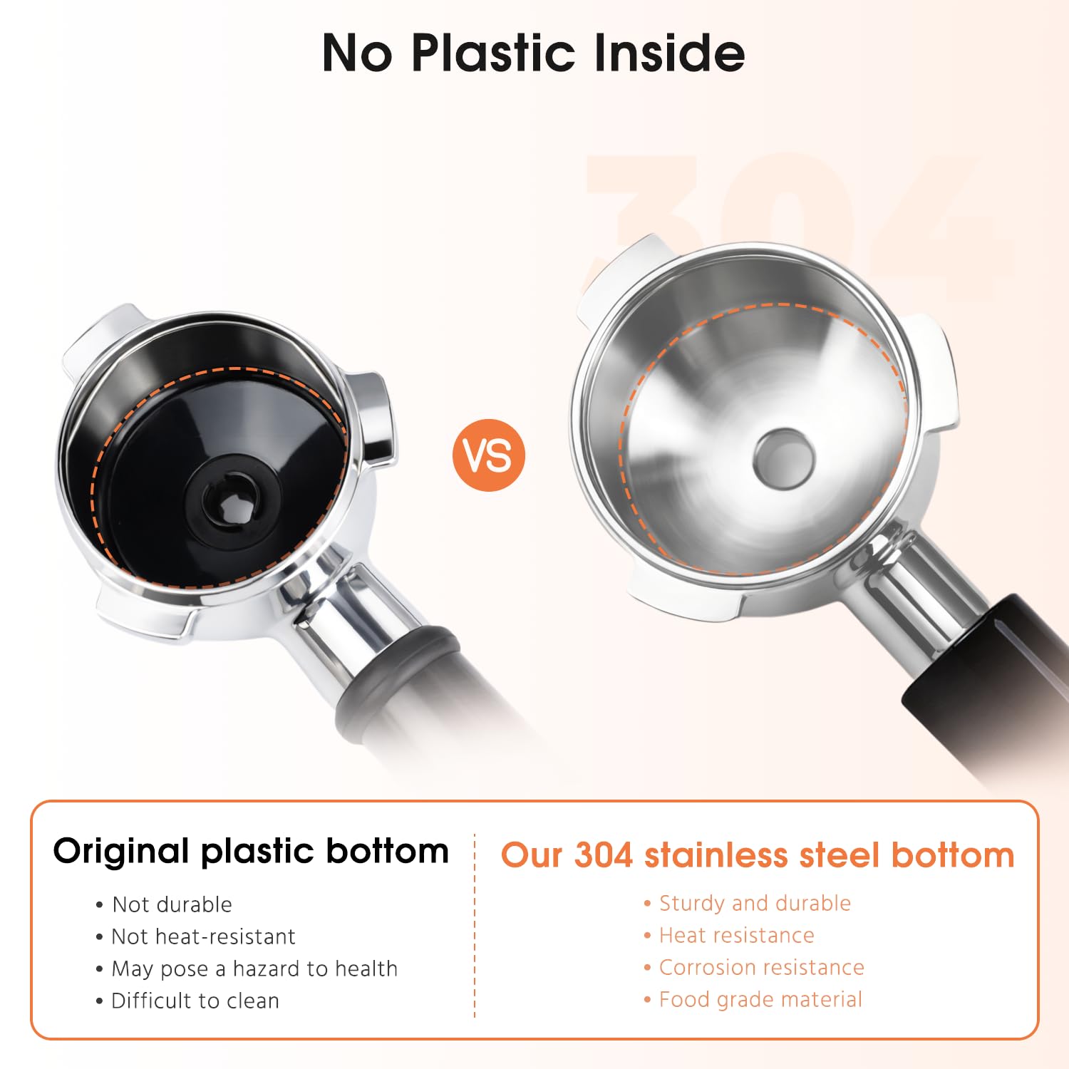 Portafiltro 54 mm doppio beccuccio per Sage/Breville Barista BES 870/878/880 con filtro in legno ABS e acciaio inox, nero