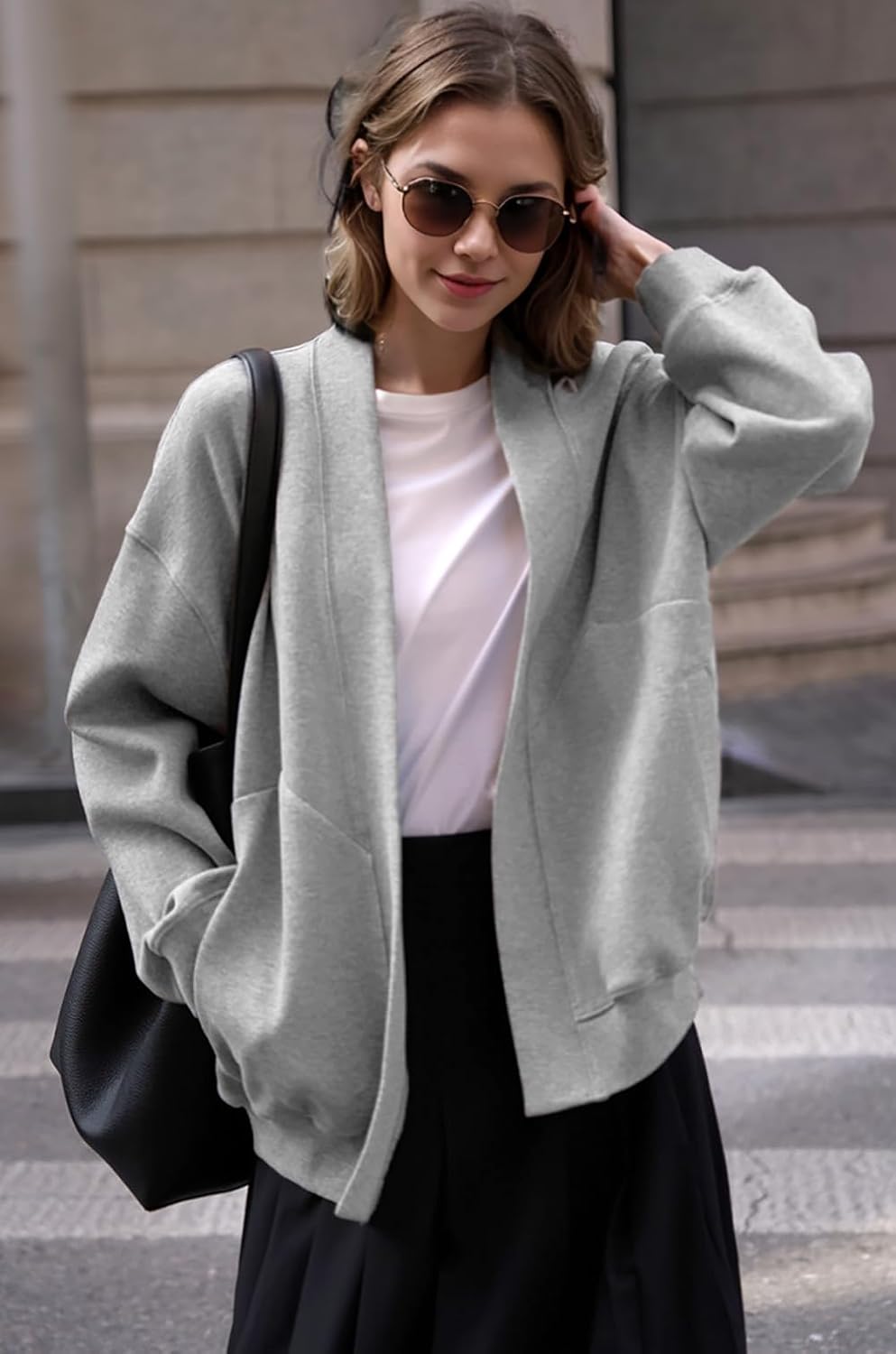 Fashion Oversized Womens athletic Sweatshirt blazer Pockets Sweaters no Zip Up jacket Lightweight Open Front Cardigan - Image 7