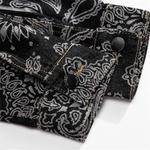 Men's Loose Fit Denim Jacket With Paisley Bandana Print Jacquard Weave Turn-Down Collar Single Breasted Casual Outerwear 5