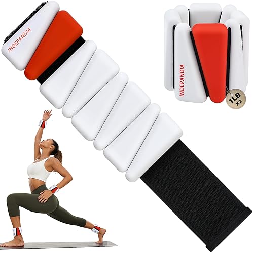 INDEPANDIA Wrist Ankle Weights for Women & Men, 2lbs Adjustable Weighted Bangles to Boost Calorie Burn & Strength, Arm & Leg Weights for Pilates, Yoga, Walking, Barre, Gym & Home Workout White & Red