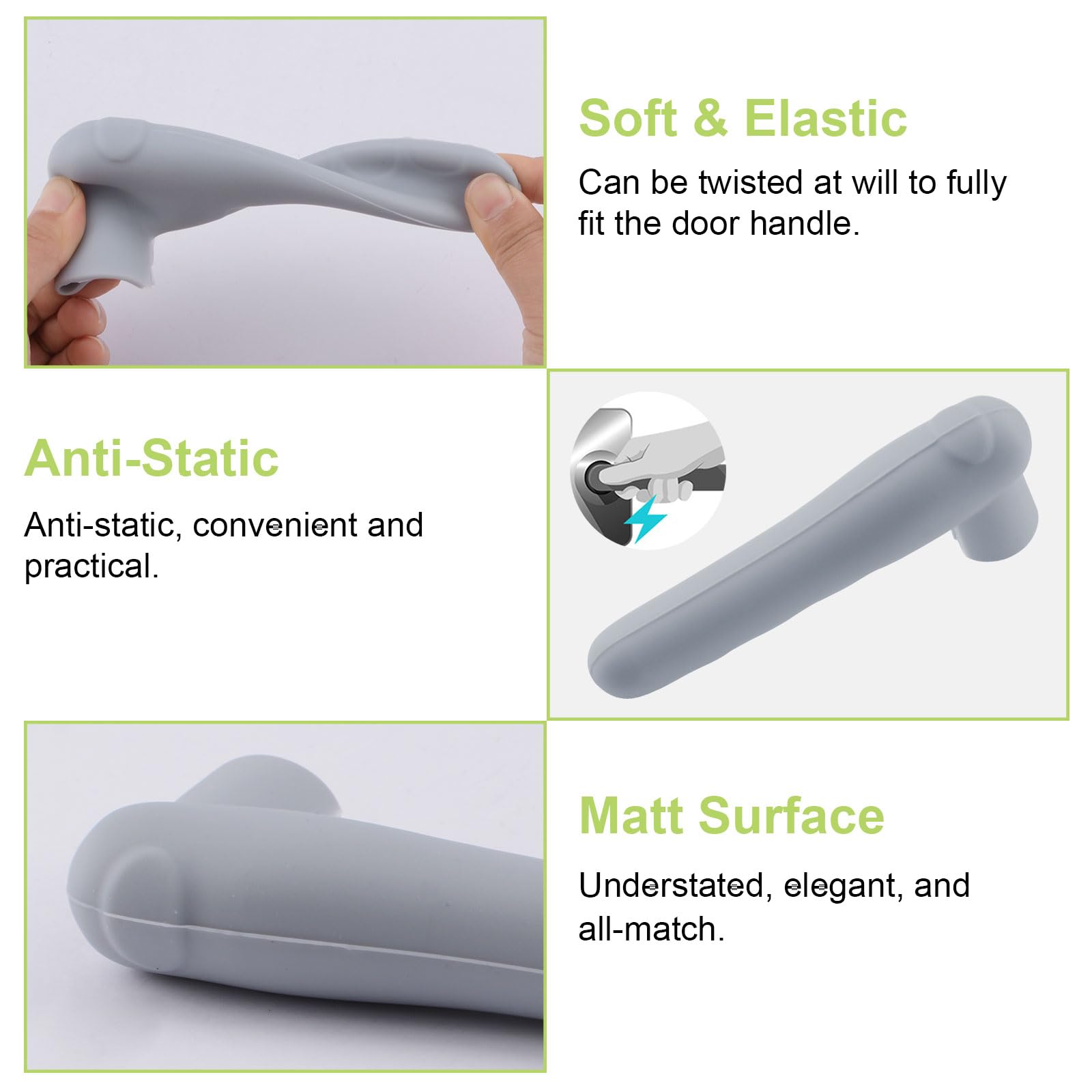 UFURMATE 10Pcs Grey Door Knob Covers Silicone Door Handle Glove Cover Anti-Static Safety Doorknob Protector for Flat Square Doors Levers - Image 4