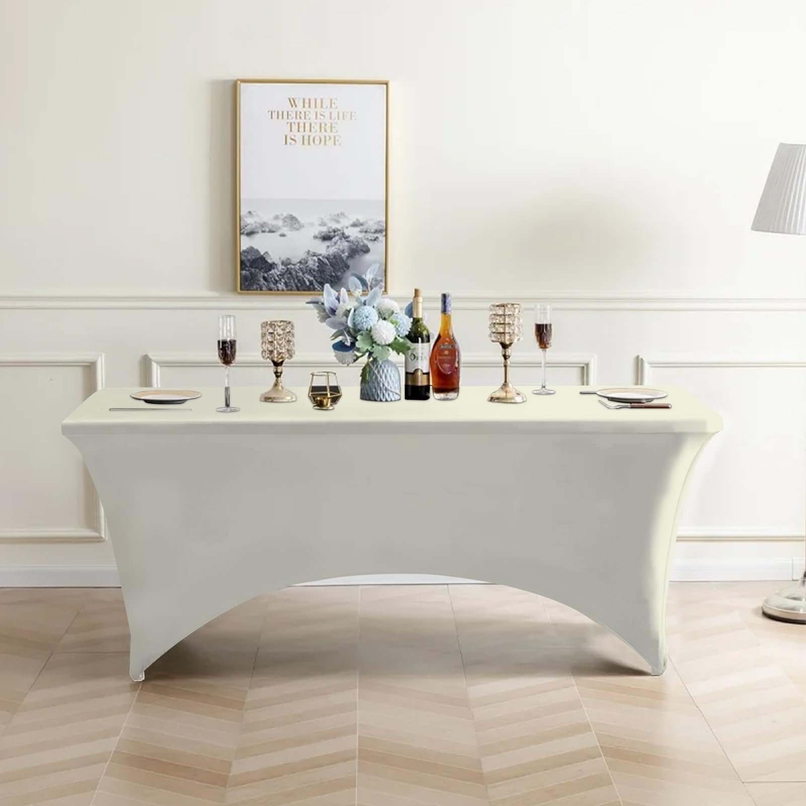 Eurmax USA - Mantel rectangular ajustable de elastano de 6 pies, decoración de mesa de boda, evento, patio, mesa plegable de 6 pies (marfil, paquete de 2)