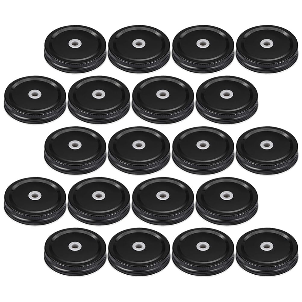 20 Coperchi Per Barattoli Con Foro Per Cannuccia - Angoily, Metallici, Antigoccia, Diametro 7cm